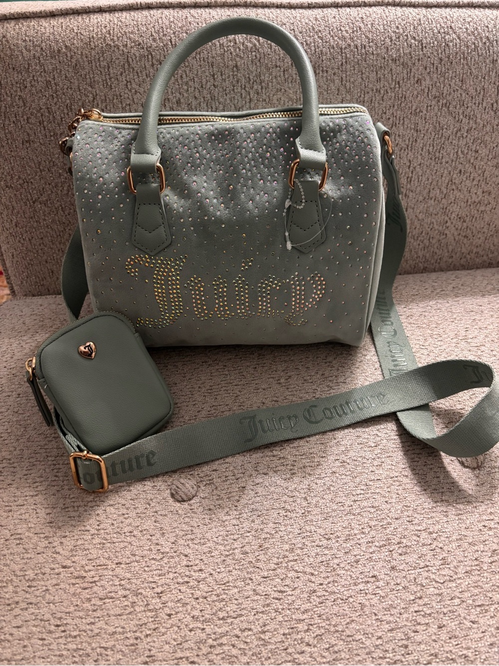Juicy Couture Let it Shine Cool Blue Green Rhinestone Satchel